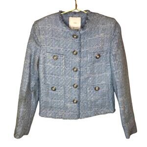 Mango MNG Pocket Tweed Jacket Blazer XS Sky Blue